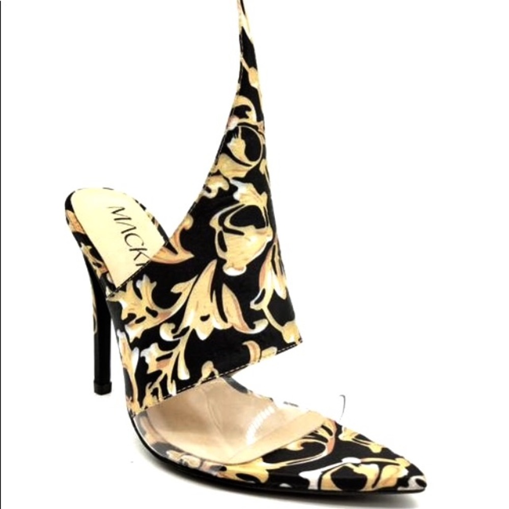 Black and Gold Pointed Toe Mule